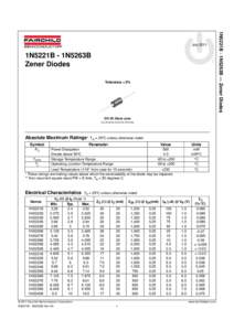 1N5221B - 1N5263B Zener Diodes Tolerance = 5% DO-35 Glass case COLOR BAND DENOTES CATHODE