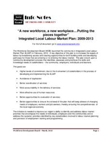 “A new workforce, a new workplace....Putting the pieces together” Integrated Local Labour Market Plan: [removed]For the full document go to www.solutionsatwork.info The Workforce Development Board (WDB) launched the