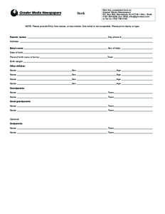 Greater Media Newspapers  Stork Mail this completed form to: Greater Media Newspapers