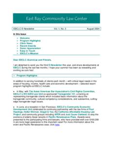East Bay Community Law Center EBCLC E-Newsletter Vol. 1, No. 3  August 2004