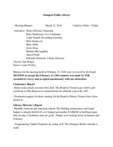 Abington Public Library  Meeting Minutes March 21, 2016