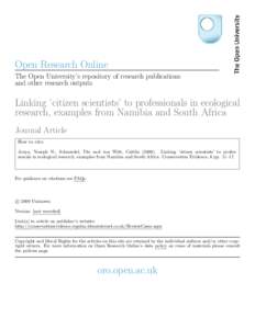 Open Research Online The Open University’s repository of research publications and other research outputs Linking ’citizen scientists’ to professionals in ecological research, examples from Namibia and South Africa