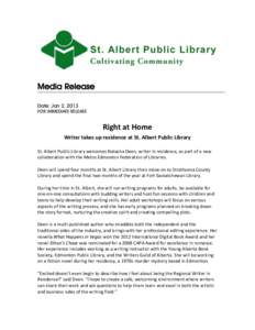 Media Release Date: Jan 2, 2013 FOR IMMEDIATE RELEASE  Right at Home