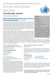 Office of the United Nations High Commissioner for Human Rights | www.ohchr.org  SPECIAL PROCEDURES BULLETIN Fifth Issue: april - june 2007