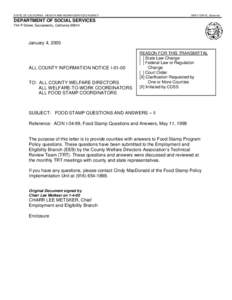 STATE OF CALIFORNIA - HEALTH AND HUMAN SERVICES AGENCY  GRAY DAVIS, Governor DEPARTMENT OF SOCIAL SERVICES 744 P Street, Sacramento, California 95814