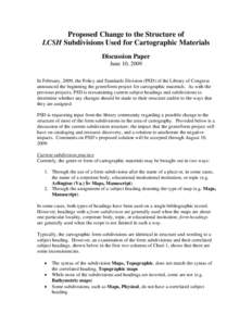 Proposed Change to the Structure of LCSH Subdivisions Used for Cartographic Materials