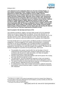 20 March 2014 Joint statement by the Leadership Alliance for the Care of Dying People, i.e.: Care Quality Commission (CQC); College of Health Care Chaplains (CHCC); Department of Health (DH); General Medical Council (GMC