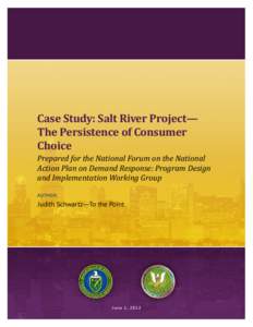 Case Study: Salt River Project— The Persistence of Consumer Choice Prepared for the National Forum on the National Action Plan on Demand Response: Program Design