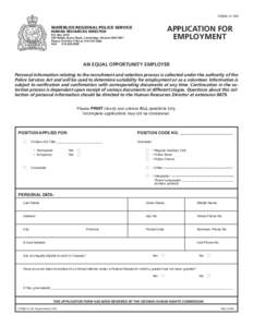 FORM: H-100  APPLICATION FOR EMPLOYMENT  WATERLOO REGIONAL POLICE SERVICE
