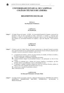 COLÉGIO TÉCNICO DE LIMEIRA/UNICAMP – REGIMENTO ESCOLAR[removed]UNIVERSIDADE ESTADUAL DE CAMPINAS COLÉGIO TÉCNICO DE LIMEIRA