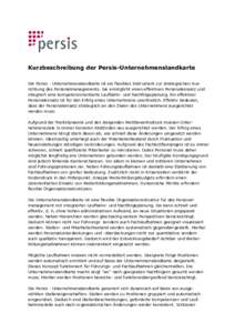 Kurzbeschreibung der Persis-Unternehmenslandkarte Die Persis - Unternehmenslandkarte ist ein flexibles Instrument zur strategischen Ausrichtung des Personalmanagements. Sie ermöglicht einen effektiven Personaleinsatz un