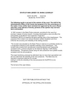 STATE OF NEW JERSEY VS. MARK CLEVERLEY A0731-00.OPN[removed]Docket No. A-0731-00T5 The following squib is not part of the opinion of the court. The staff of the Administrative Office of the Courts has prepared it for th