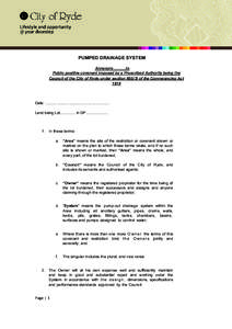 PUMPED DRAINAGE SYSTEM Annexure……….to Public positive covenant imposed by a Prescribed Authority being the Council of the City of Ryde under section 88E(3) of the Conveyancing Act 1919