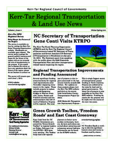 K e r r ‐ Ta r   R e g i o n a l   C o u n c i l   o f   G o v e r n m e n t s    Kerr-Tar Regional Transportation & Land Use News Volume 1, Issue 11  Kerr-Tar RPO