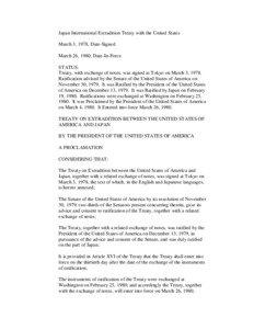 Japan International Extradition Treaty with the United States March 3, 1978, Date-Signed March 26, 1980, Date-In-Force