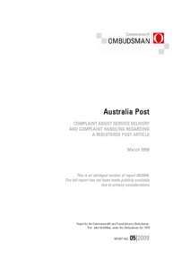 Australia Post: service delivery and complaint handling re registered post article