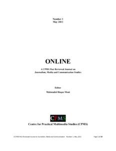 Number 1 May 2011 ONLINE A CPMS Peer Reviewed Journal on Journalism, Media and Communication Studies