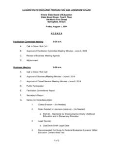 Illinois State Educator Preparation and Licensure Board (SEPLB) Meeting Agenda - August 1, 2014