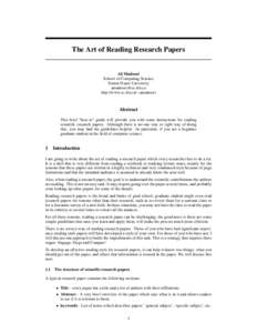 The Art of Reading Research Papers  Ali Madooei School of Computing Science Simon Fraser University [removed]