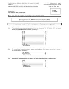 HART RESEARCH ASSOCIATES/PUBLIC OPINION STRATEGIES July 2013 Study #[removed]page 1 NBC News/Wall Street Journal Survey