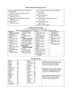 Military Number Dialing Instructions To call a military number from a Civilian phone: Barton Barracks[removed] +7+ Last 3 (Last 4 for 15XX) Bleidorn Housing Area[removed] +7+ Last 3