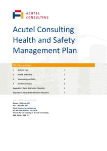 Acutel Consulting Health and Safety Management Plan This Plan includes: 1.