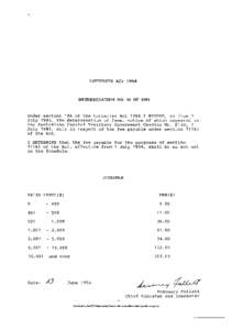 LOTTERIES ACT[removed]DETERMINATION NO. 49 OF 1994 Under section 18A of the Lotteries Act 1964 I REVOKE, as from 1 July 1994, the determination of fees, notice of which appeared in