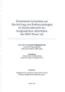 Erweitertes Gutachten zur Beurteilung von Bodensenkungen im Einflussbereich der bergbaulichen Aktivitäten der RWE Power AG