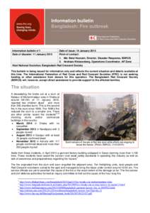 Information bulletin Bangladesh: Fire outbreak Information bulletin n°1 Date of disaster: 11 January 2015