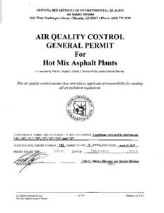 ARIZONA DEPARTMENT OF ENVIRONMENTAL QUALITY Air Quality Division 1110 West Washington Street • Phoenix, AZ 85007 • Phone: ([removed]AIR QUALITY CONTROL GENERAL PERMIT