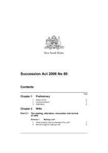 New South Wales  Succession Act 2006 No 80 Contents Page