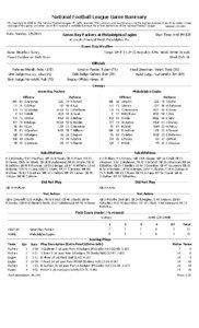 National Football League Game Summary NFL Copyright © 2010 by The National Football League. All rights reserved. This summary and play-by-play is for the express purpose of assisting media in their coverage of the game; any other use of this material is prohibited without the written permission of the National Football League.