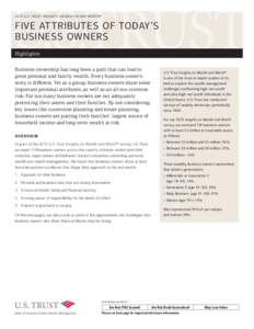 2015 U.S . TRUST INSIGHTS ON WE ALTH AND WORTH®  FIVE ATTRIBUTES OF TODAY’S BUSINESS OWNERS Highlights Business ownership has long been a path that can lead to