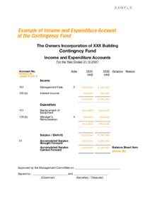 Sample  Example of Income and Expenditure Account of the Contingency Fund The Owners Incorporation of XXX Building