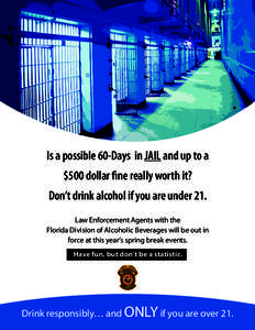 Is a possible 60-Days in JAIL and up to a $500 dollar fine really worth it? Don’t drink alcohol if you are under 21. Law Enforcement Agents with the Florida Division of Alcoholic Beverages will be out in force at this 