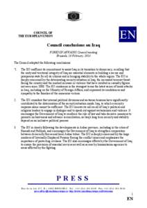 EN  COU CIL OF THE EUROPEA U IO  Council conclusions on Iraq