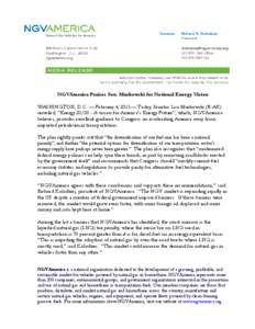 NGVAmerica Praises Sen. Murkowski for National Energy Vision WASHINGTON, D.C. — February 4, 2013— Today, Senator Lisa Murkowski (R-AK) unveiled, “Energy[removed]A vision for America’s Energy Future”, which, NGV