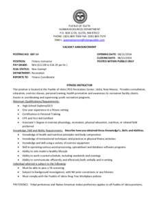 PUEBLO OF ISLETA HUMAN RESOURCES DEPARTMENT P.O. BOX 1270, ISLETA, NM[removed]PHONE: ([removed]FAX: ([removed]EMAIL: [removed] VACANCY ANNOUNCEMENT