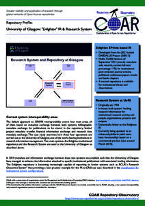 Greater visibility and application of research through global networks of Open Access repositories Repository Profile:  University of Glasgow: 