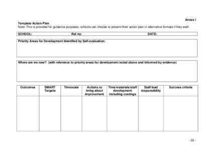 Annex I Template Action Plan Note: This is provided for guidance purposes; schools can choose to present their action plan in alternative formats if they wish. SCHOOL:  Ref no: