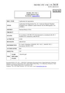 ISO/IEC JTC 1/SC 2 N 3618 DATE: [removed]L2[removed]ISO/IEC JTC 1/SC 2 Coded Character Sets