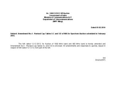 No[removed]WF/Auction  Government of India Ministry of Communications & IT Department of Telecommunications (WPF Wing).