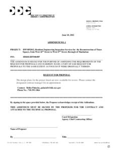 June 18, 2012  ADDENDUM NO. 1 PROJECT: HWMP2012, Resident Engineering Inspection Services for the Reconstruction of Times Square, from West 42nd Street to West 47th Street, Borough of Manhattan