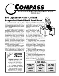 The Newsletter for the Association of Private Practice Therapists  – SUMMER 2007 – New Legislation Creates ‘Licensed Independent Mental Health Practitioner’