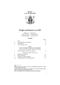 Reprint as at 20 April 2010 Weights and Measures Act 1987 Public Act Date of assent