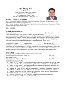 Hua Zhang, PhD Professor Yantai Institute of Coastal Zone Research Chinese Academy of Sciences 17 Chunhui Road, Yantai, China. Tel: +Email: 