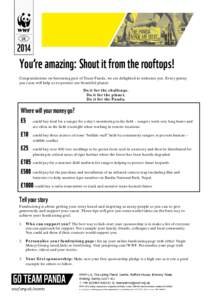 You’re amazing: Shout it from the rooftops! Congratulations on becoming part of Team Panda, we are delighted to welcome you. Every penny you raise will help us to protect our beautiful planet. Do it for the challenge. 