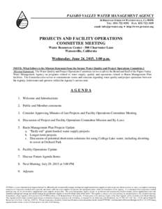 PAJARO VALLEY WATER MANAGEMENT AGENCY 36 BRENNAN STREET  WATSONVILLE, CATEL: FAX: email:   http://www.pvwater.org  PROJECTS AND FACILITY OPERATIONS