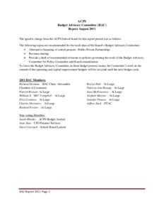 Budget Advisory Committee Report - August 2011