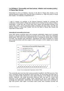 Loi M Bakani: Commodity and food prices, inflation and monetary policy in Papua New Guinea